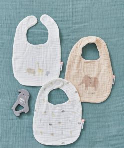 Set de 3 bavoirs en mousseline et éponge, écru/beige - Beige