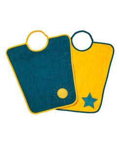 Lot de 2 bavoirs Maternelle Je m'Appelle - Soleil + Etoile - Jaune