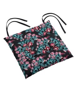 Galette de chaise matelassee Fleurs mazako - Noir