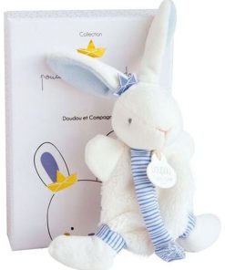 Doudou Doudou et compagnie Lapin Bleu Matelot Attache tétine - Poudre de Perlidoudou - Bleu
