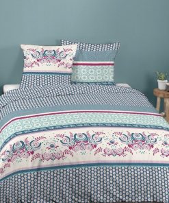 Housse de couette 240x260 Bophal multi + 2 taies 100% coton 57 fils - Bleu