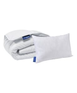 Bleu Câlin - Couette et oreiller bébé enveloppe coton bio - Blanc