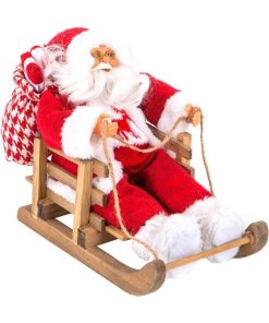 Décoration Père Noël rouge sur luge 30 cm - Rouge