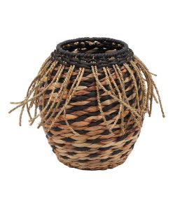Panier jacinthe d'eau franges H27 - Marron