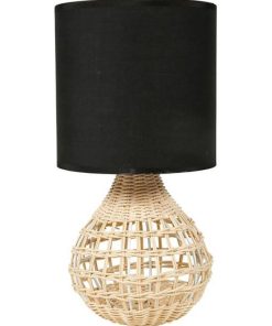 Lampe rotin fine abat-jour noir - Beige