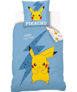 Housse De Couette Pokémon Pikachu et Taie D'oreiller - 100% Coton - Bleu