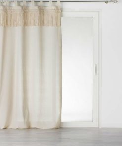 Rideau à passants 140x240 uni top macramé Samaya polycoton - Beige