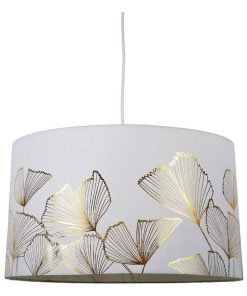 Suspension cylindrique Ginkgo blanc doré D40 - Doré/or