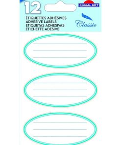 12 étiquettes adhésives scolaires - Ovale - Bleu - N/A