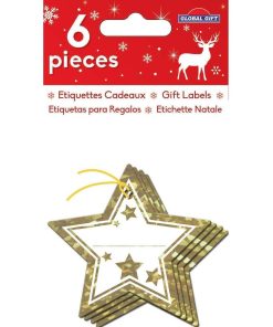 6 étiquettes cadeaux - Etoiles avec dorures - N/A