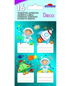 16 étiquettes adhésives scolaires - Rectangle - Astronautes dans l'espace - Dorures - N/A