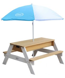 Table Sable et Eau Nick brun blanc avec parasol Axi - Blanc
