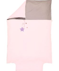 Housse de couette brodée - 100x140 cm - 100% coton bio - 'P'tit Basile' - Rose clair