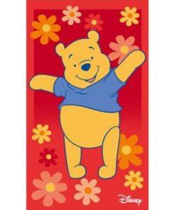 Tapis salon 50x80 WINNIE L'OURSON HAPPY Rouge lavable 30°C idéal pour Chambre - Rouge
