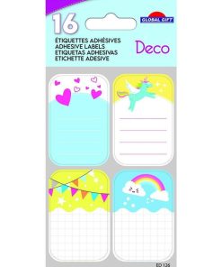 16 étiquettes adhésives scolaires - Rectangle - Licorne et nuage - Paillettes - N/A
