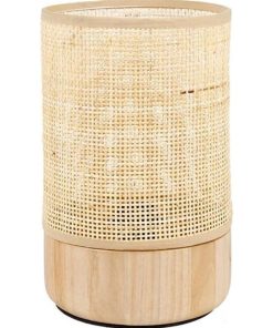 Lampe base bois abat-jour rotin - Beige