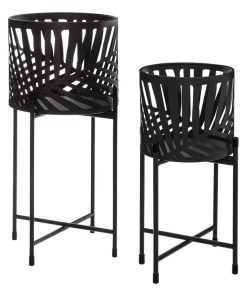 Lot de 2 portes plante en métal Leaf noir - Noir