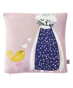 Taie de coussin en tricot de coton, Chat - Rose