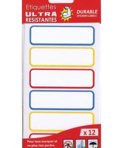12 étiquettes plastifiées - Couleurs primaires - Ultra-résistantes - N/A