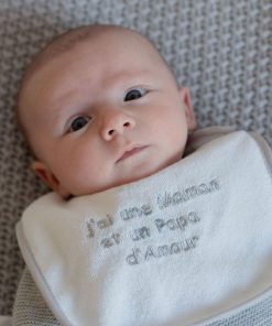 Lot de 7 bavoirs de naissance à velcro Maman et papa d'amour - Vert