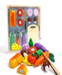 Set de 8 légumes à couper en bois et son plateau - N/A