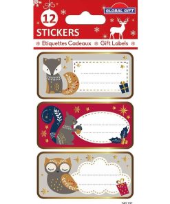 12 étiquettes adhésives de Noël - Animaux de la forêt - N/A