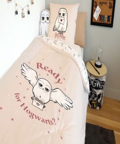 Housse De Couette Harry Potter Hedwige et Taie d'oreiller - 100% Coton - Rose