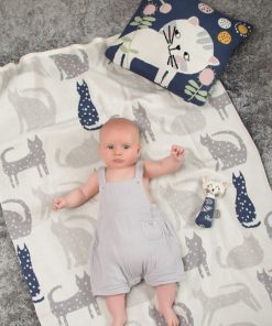 Taie de coussin en tricot de coton, Chaton - Bleu