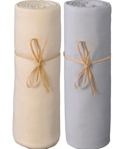 Lot x2 Draps housse bébé 100% jersey Bio peigné - 'P'tit Basile' - Gris Ecru