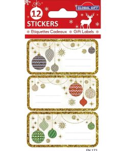 12 étiquettes adhésives de Noël - Boules de Noël élégantes - N/A