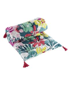 Matelas de sol + pompons 60x120 cm coton imprimé Hawaï - Blanc