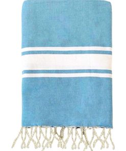 Fouta traditionnelle en coton 200 x 200 cm unie à 3 rayures - Bleu