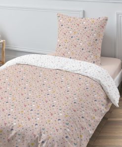 Parure housse de couette + taie d'oreiller 'cœurs' - Rose