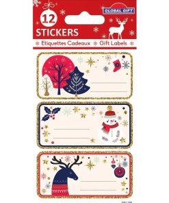 12 étiquettes adhésives de Noël - Style scandinave - N/A