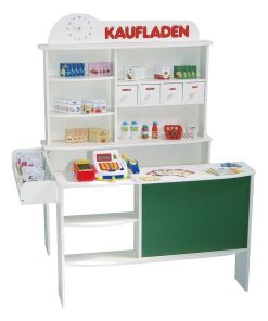 ROBA Marchande en Bois + Caisse Enregistreuse et Accessoires - Horloge et Tableau Intégrés - Blanc - N/A