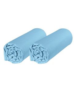Lot x2 Draps housse berceau - Coton Bio - 'P'tit Basile' - Bleu ciel