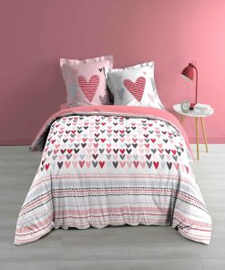 Housse de couette 200x200 + 2 taies Lolove coton - Rose
