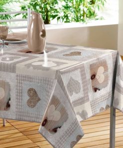 Nappe toile cirée 140x240 cm Cosy Cœur PVC - Beige