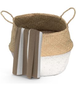 Lot de 4 paniers cloche Half White avec poignées - Jonc de mer - Nautrel - Blanc - 30x30x30cm - Beige