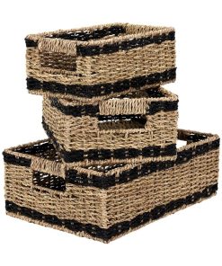 Lot de 3 paniers tressés rectangulaires - Beige