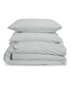 Bleu Câlin - Parure de lit unie 1 personne Percale de coton 80 fils/m² - Gris clair