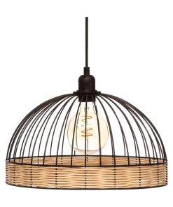 Suspension métal filaire rotin Suwa noir D35 - Noir