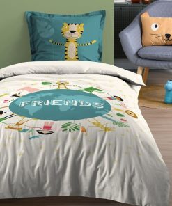 Housse de couette 140x200 Amis + 1 taie coton 57 fils - Blanc