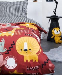 Housse de couette 140x200 Kids Happy Savane + 1 taie 100% coton 57 fils - Rouge