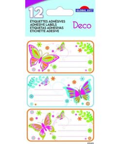 12 étiquettes adhésives scolaires - Rectangle - Papillons - Paillettes - N/A