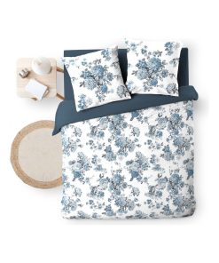 Housse de couette + 2 taies Gaze de coton Collection Roselia - Bleu