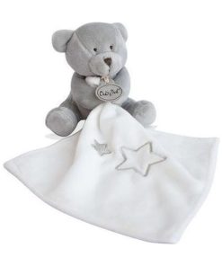 doudou Babynat Ours Gris mouchoir etoile  Naturels Pantin - Gris