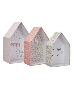 Lot de 3 boites gigognes Maison fille - Rose