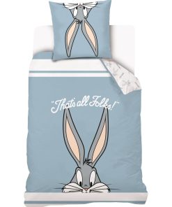 Housse De Couette Looney Tunes Bugs Bunny Enfant et Taie D'oreiller - 100% Coton - Bleu
