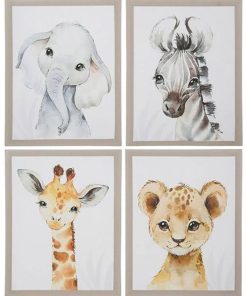 Lot de 4 tableaux toile Mini animals 30x40 cm - Blanc